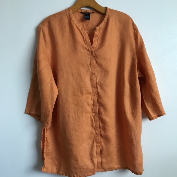 Saint Tropez Orange Linen 3/4 Long Sleeves Womens 2X - Picture 1 of 6